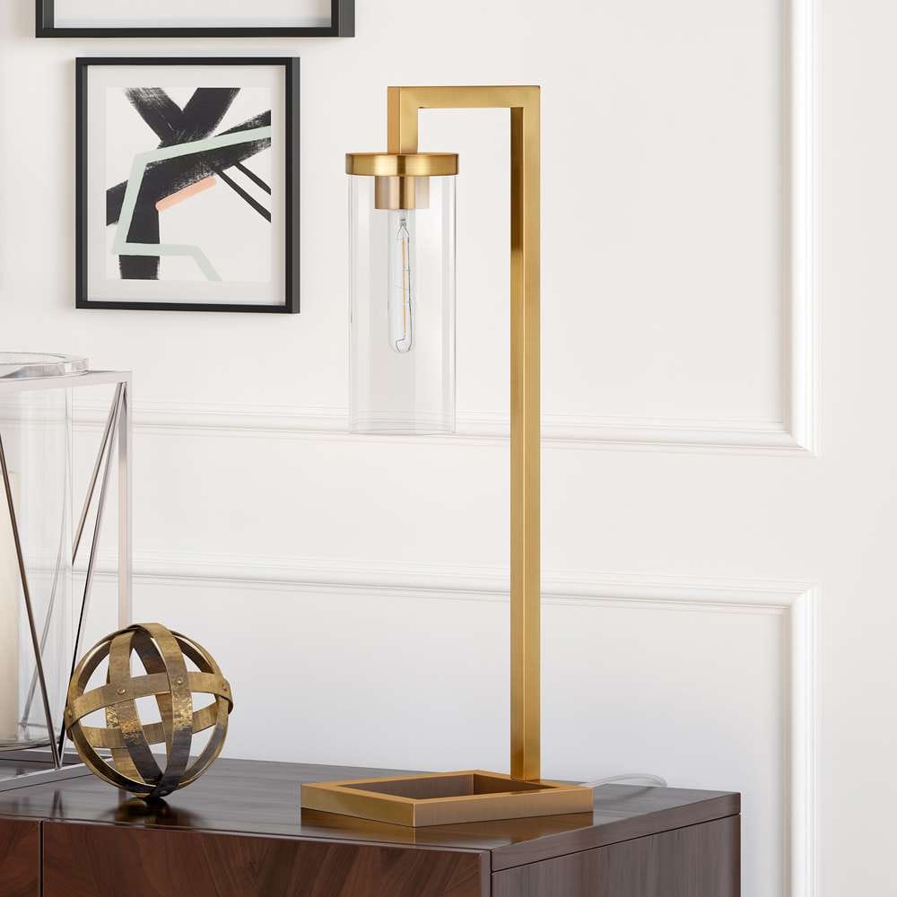 Hudson & Canal - Malva 26in Tall Table Lamp with Glass Shade in Brass/Clear - TL0441 veiw 2