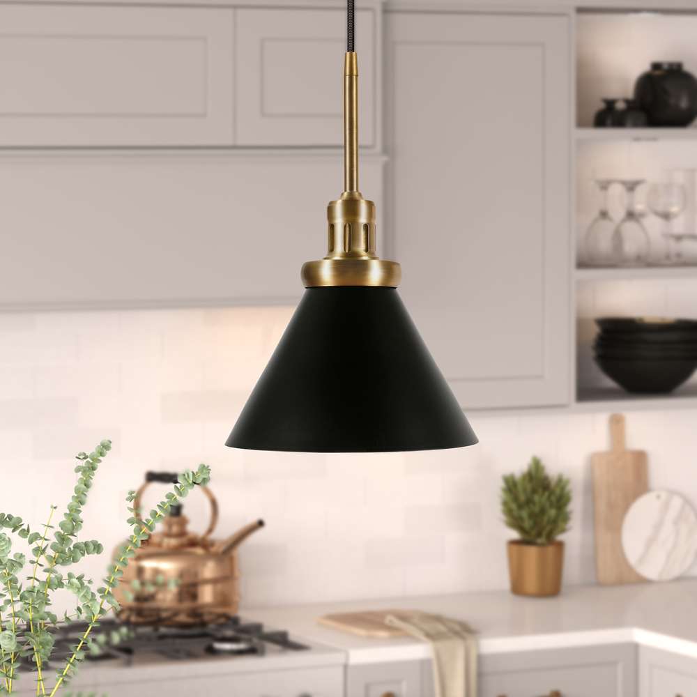 Hudson & Canal - Zeno 8.5in Wide Pendant with Metal Shade in Blackened Bronze/Blackened Bronze - PD0728 veiw 2