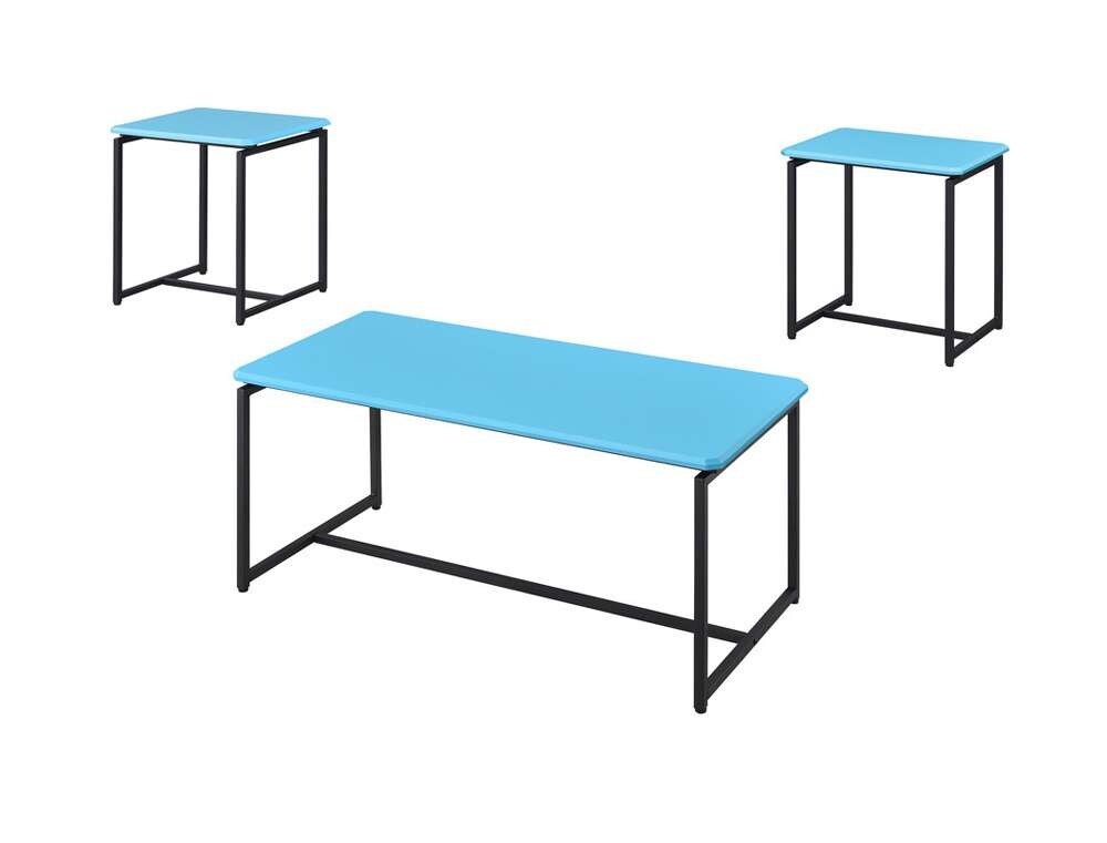 Lilola Home - GT 3 Piece Blue Carbon Fiber Wrap Coffee Table and End Table Set - 98030 veiw 2