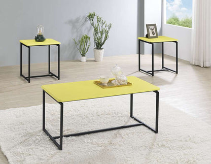 Lilola Home - GT 3 Piece Yellow Carbon Fiber Wrap Coffee Table and End Table Set - 98031 veiw 1