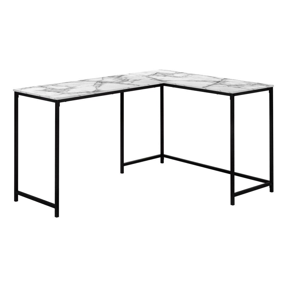 Monarch Specialties - Computer Desk, Home Office, Corner, 58inL, L Shape, Work, Laptop, Metal, Laminate, White Marble Look, Black, Contemporary, Modern - I-7393 veiw 1