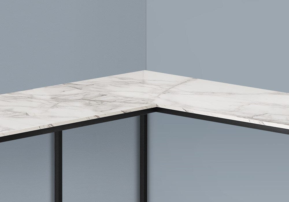 Monarch Specialties - Computer Desk, Home Office, Corner, 58inL, L Shape, Work, Laptop, Metal, Laminate, White Marble Look, Black, Contemporary, Modern - I-7393 veiw 3