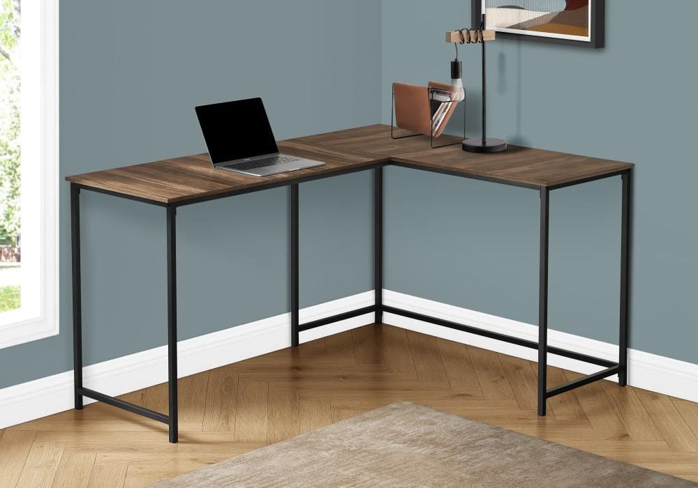 Monarch Specialties - Computer Desk, Home Office, Corner, 58inL, L Shape, Work, Laptop, Metal, Laminate, Brown, Black, Contemporary, Modern - I-7391 veiw 2