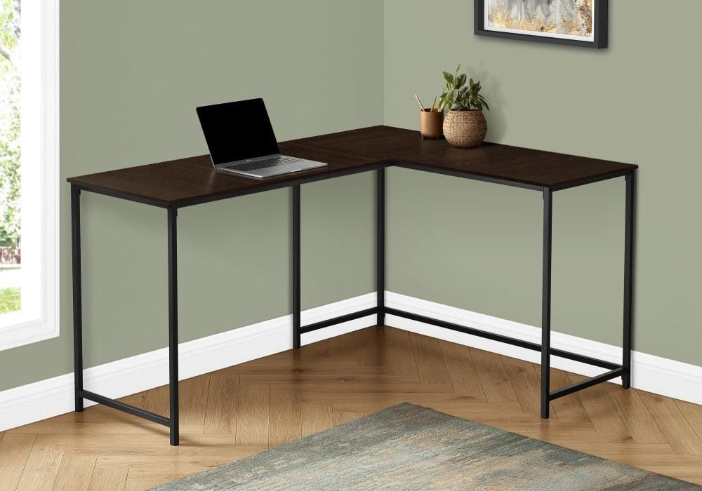 Monarch Specialties - Computer Desk, Home Office, Corner, 58inL, L Shape, Work, Laptop, Metal, Laminate, Brown, Black, Contemporary, Modern - I-7390 veiw 2