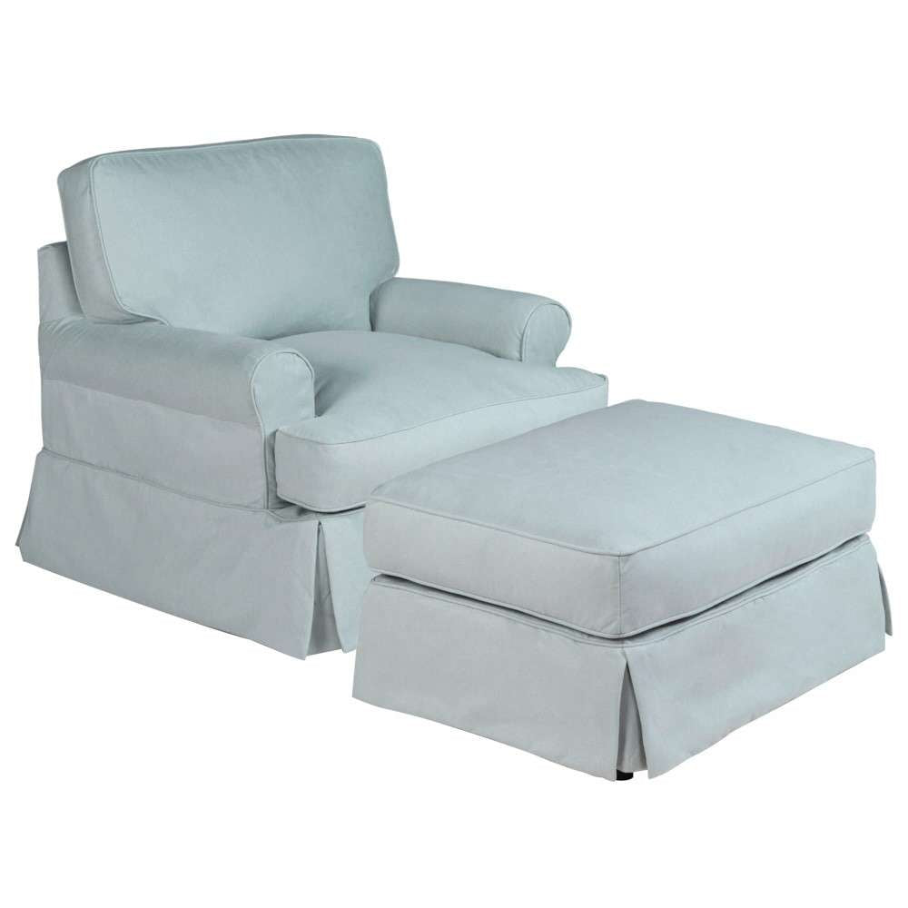 Sunset Trading - Horizon Slipcovered T Cushion Chair With Ottoman Performance Ocean Blue - SU-117620-30-391043 veiw 1