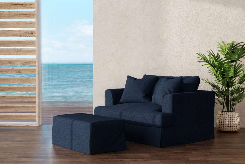 Sunset Trading -  Newport  Slipcovered 52in Wide Chair and A Half with Ottoman Navy Blue - SY-130015-30-391049 veiw 6