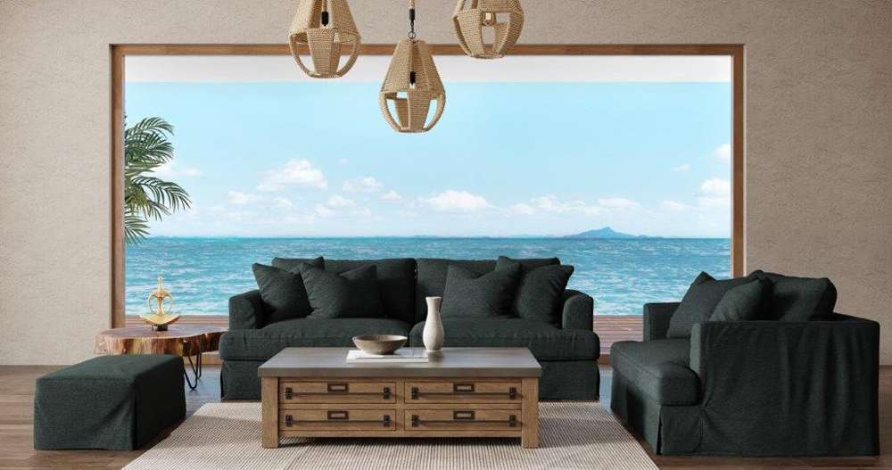 Sunset Trading -  Newport  Slipcovered Recessed Fin Arm 94in Sofa Dark Gray - SY-130000-391098 veiw 6