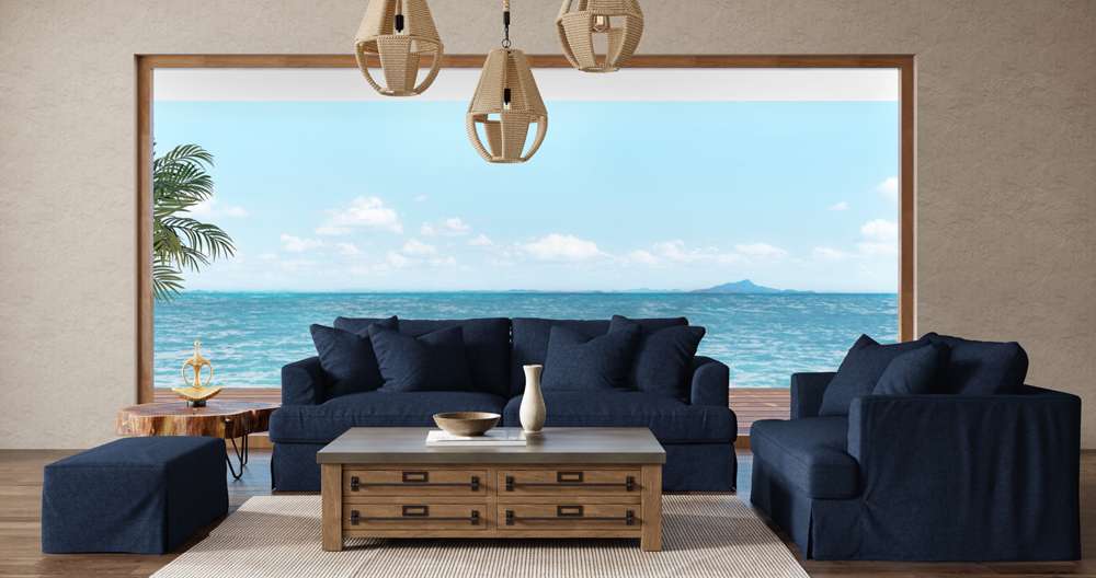 Sunset Trading -  Newport  Slipcovered Recessed Fin Arm 94in Sofa Navy Blue - SY-130000-391049 veiw 6