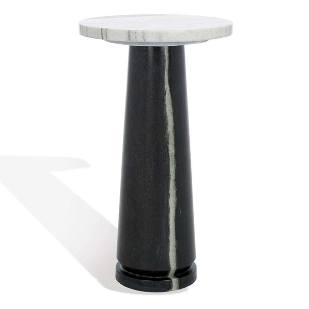 Safavieh - Valentia Round Marble Accent Table - White - Black - SFV9704F veiw 3