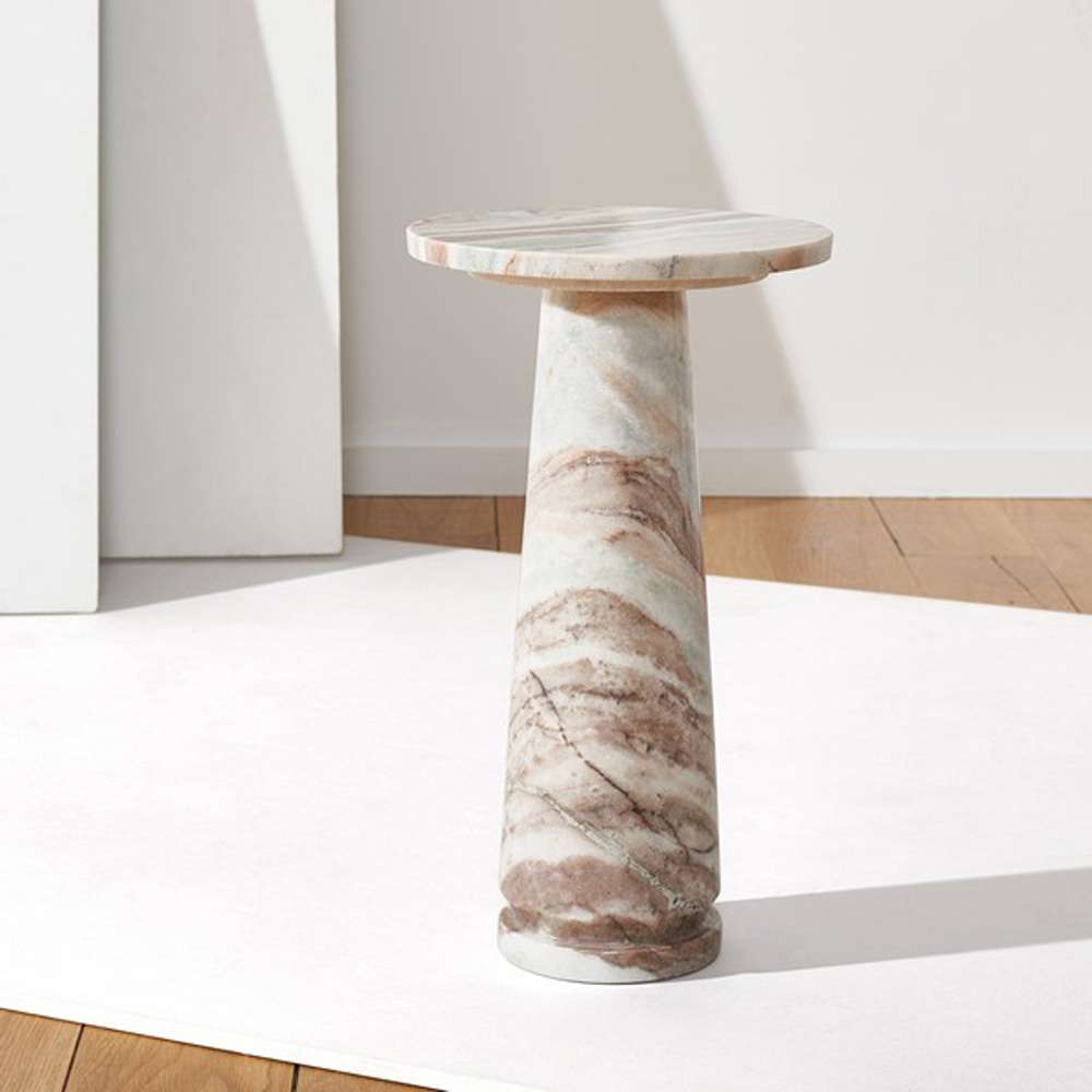 Safavieh - Valentia Round Marble Accent Table - White - Brown - SFV9704B veiw 3