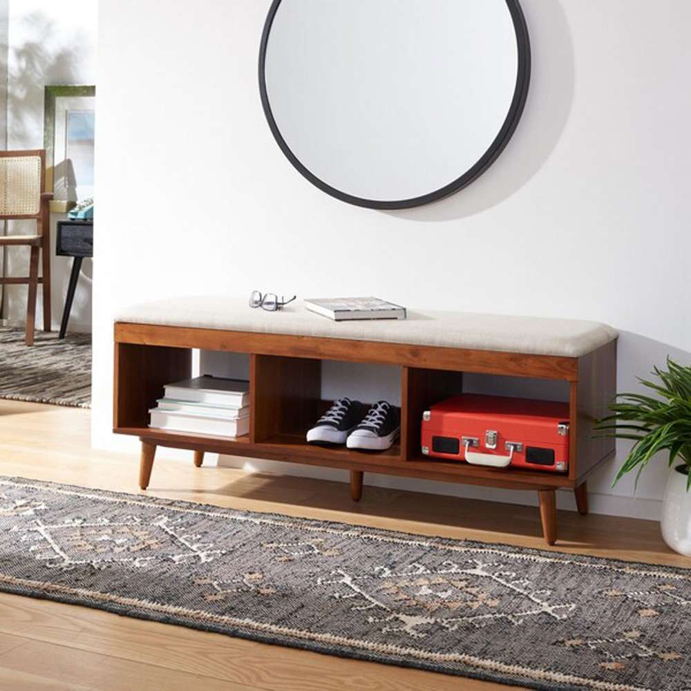 Safavieh - Cricket Open Shelf Bench W/Cush - Cream - Natural Acacia - BCH5000A veiw 2