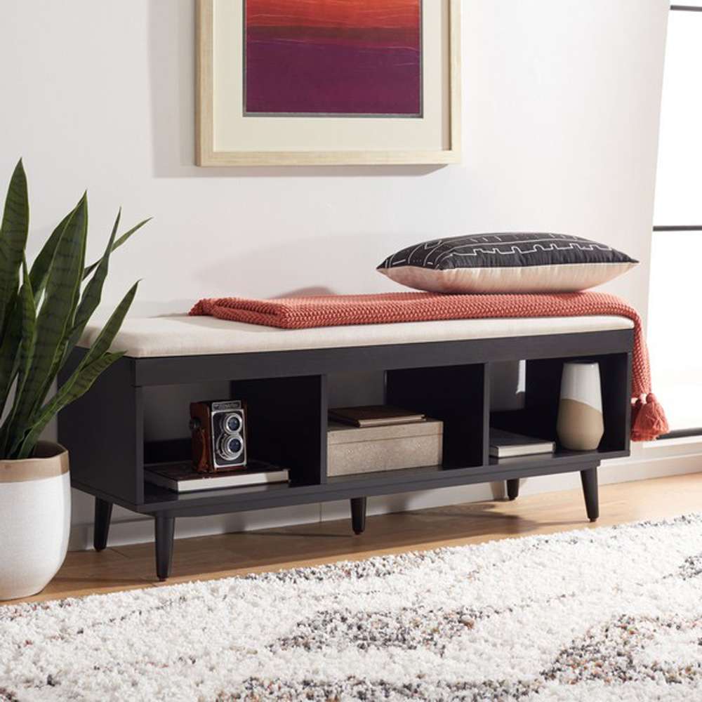 Safavieh - Cricket Open Shelf Bench W/Cush - Creme - Black - BCH5000C veiw 2