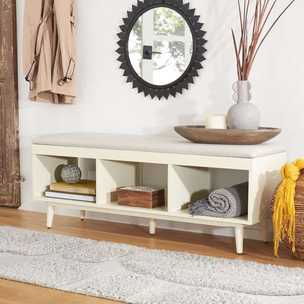 Safavieh - Cricket Open Shelf Bench W/Cush - Creme - Creme - BCH5000E veiw 2