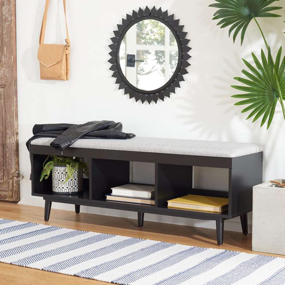 Safavieh - Cricket Open Shelf Bench W/Cush - Grey - Black - BCH5000D veiw 2
