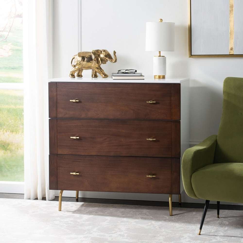 Safavieh - Genevieve 3 Drawer Dresser - White - Walnut - DRS5000B veiw 2