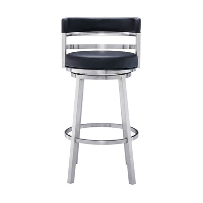Armen Living - Madrid 26in Counter Height Swivel Black Faux Leather and Brushed Stainless Steel Bar Stool - LCMABABSBL26 veiw 2