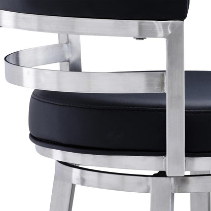 Armen Living - Madrid 26in Counter Height Swivel Black Faux Leather and Brushed Stainless Steel Bar Stool - LCMABABSBL26 veiw 5
