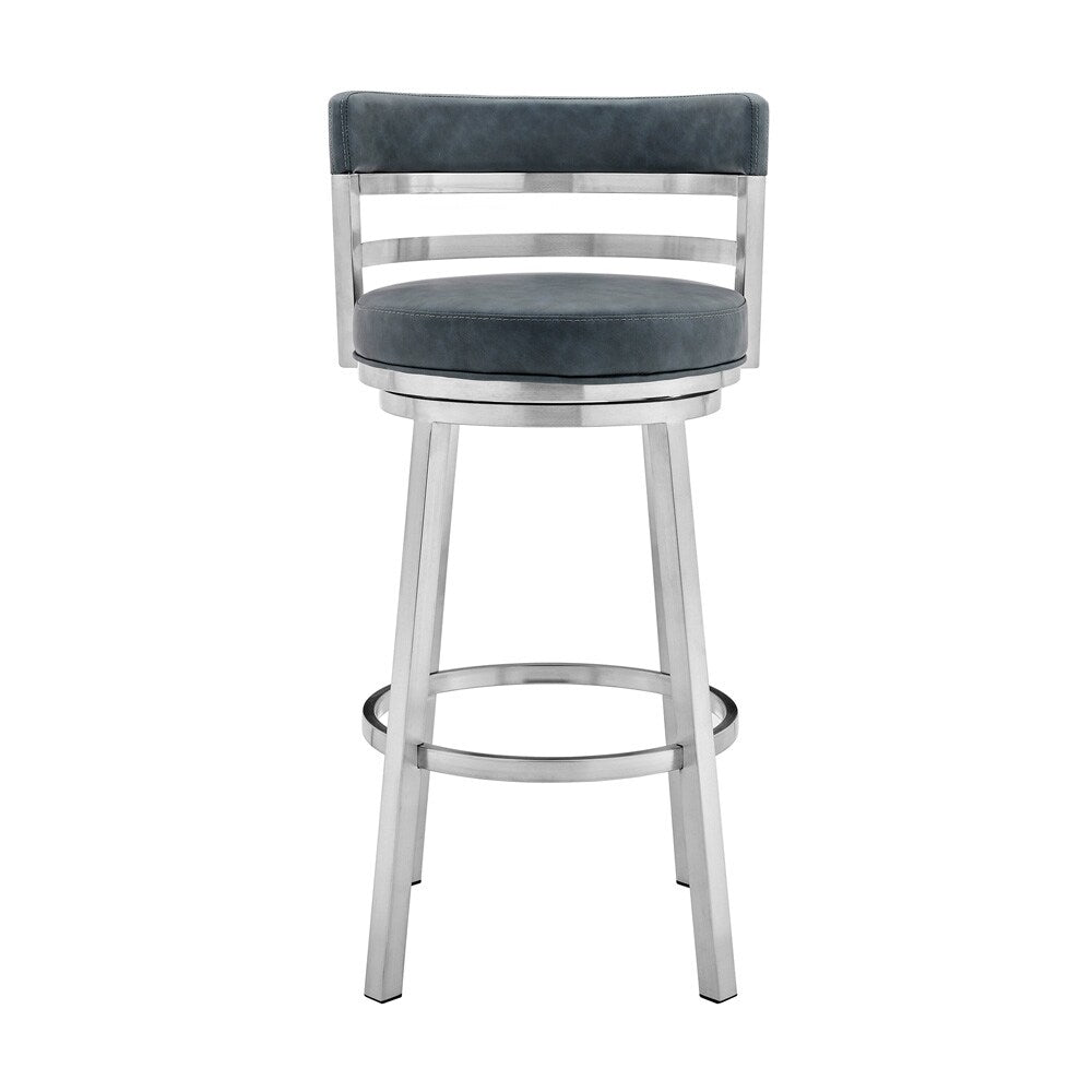 Armen Living - Madrid 26in Counter Height Swivel Blue Faux Leather and Brushed Stainless Steel Bar Stool - LCMABABSBLU26 veiw 2