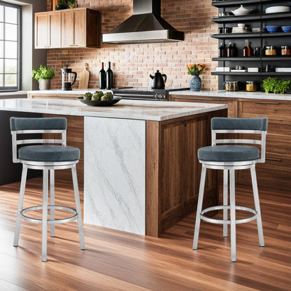 Armen Living - Madrid 26in Counter Height Swivel Blue Faux Leather and Brushed Stainless Steel Bar Stool - LCMABABSBLU26 veiw 7