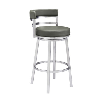 Armen Living - Madrid 26in Counter Height Swivel Grey Faux Leather and Brushed Stainless Steel Bar Stool - LCMABABSGR26 veiw 1
