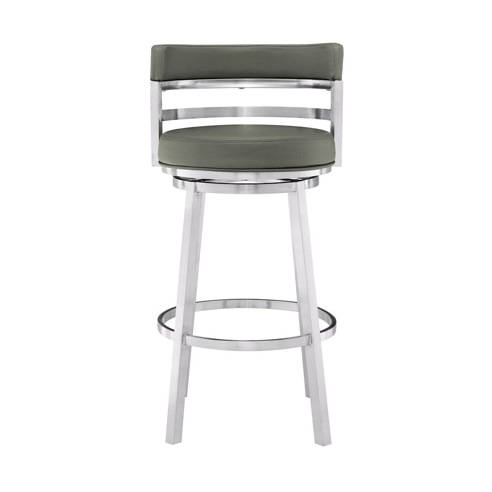Armen Living - Madrid 26in Counter Height Swivel Grey Faux Leather and Brushed Stainless Steel Bar Stool - LCMABABSGR26 veiw 2
