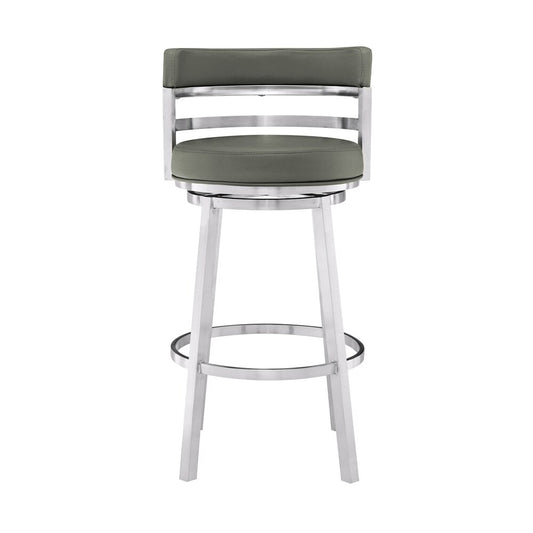 Armen Living - Madrid 26in Counter Height Swivel Grey Faux Leather and Brushed Stainless Steel Bar Stool - LCMABABSGR26 veiw 2