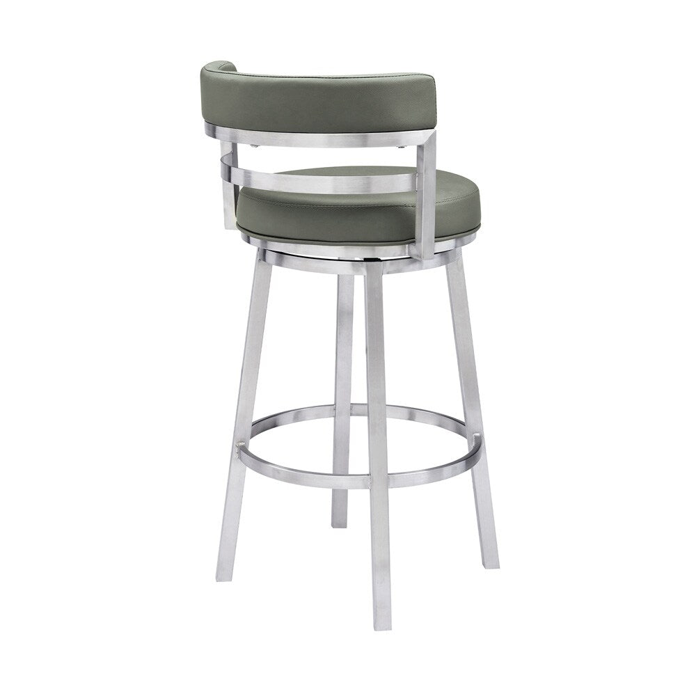 Armen Living - Madrid 26in Counter Height Swivel Grey Faux Leather and Brushed Stainless Steel Bar Stool - LCMABABSGR26 veiw 3