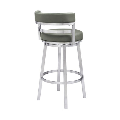 Armen Living - Madrid 26in Counter Height Swivel Grey Faux Leather and Brushed Stainless Steel Bar Stool - LCMABABSGR26 veiw 3
