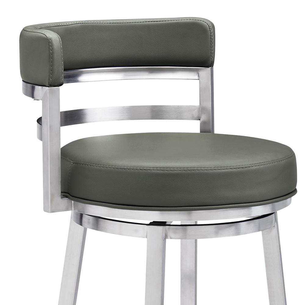 Armen Living - Madrid 26in Counter Height Swivel Grey Faux Leather and Brushed Stainless Steel Bar Stool - LCMABABSGR26 veiw 4
