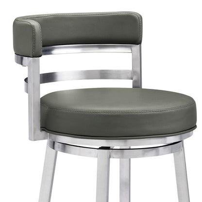 Armen Living - Madrid 26in Counter Height Swivel Grey Faux Leather and Brushed Stainless Steel Bar Stool - LCMABABSGR26 veiw 4