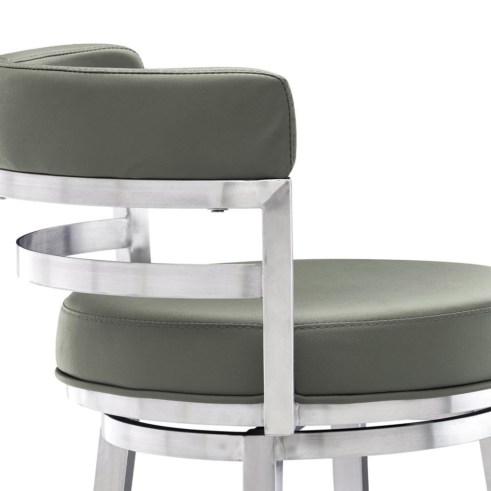 Armen Living - Madrid 26in Counter Height Swivel Grey Faux Leather and Brushed Stainless Steel Bar Stool - LCMABABSGR26 veiw 5