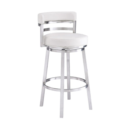 Armen Living - Madrid 26in Counter Height Swivel White Faux Leather and Brushed Stainless Steel Bar Stool - LCMABABSWH26 veiw 1