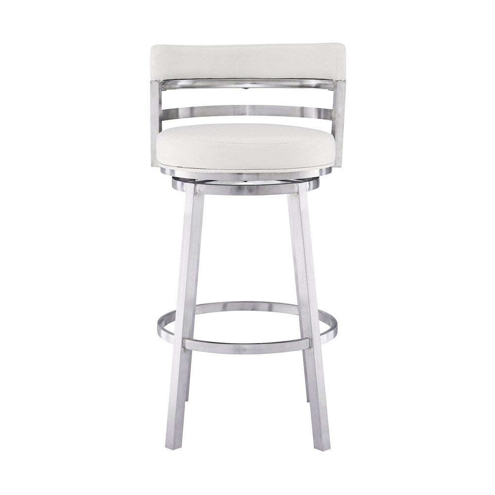 Armen Living - Madrid 26in Counter Height Swivel White Faux Leather and Brushed Stainless Steel Bar Stool - LCMABABSWH26 veiw 2
