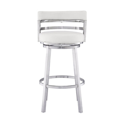Armen Living - Madrid 26in Counter Height Swivel White Faux Leather and Brushed Stainless Steel Bar Stool - LCMABABSWH26 veiw 2