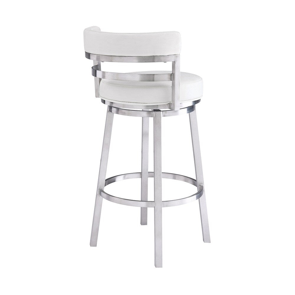 Armen Living - Madrid 26in Counter Height Swivel White Faux Leather and Brushed Stainless Steel Bar Stool - LCMABABSWH26 veiw 3