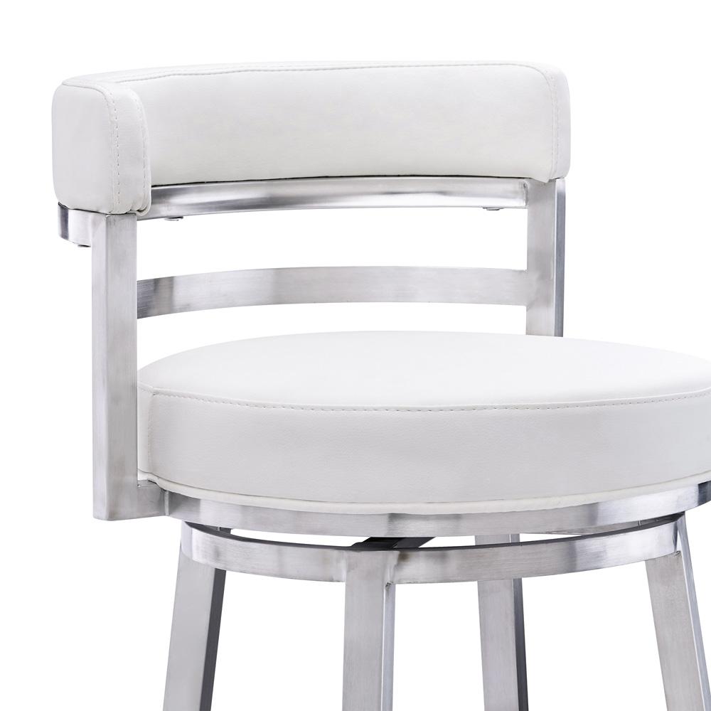 Armen Living - Madrid 26in Counter Height Swivel White Faux Leather and Brushed Stainless Steel Bar Stool - LCMABABSWH26 veiw 4