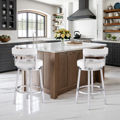 Armen Living - Madrid 26in Counter Height Swivel White Faux Leather and Brushed Stainless Steel Bar Stool - LCMABABSWH26 veiw 8