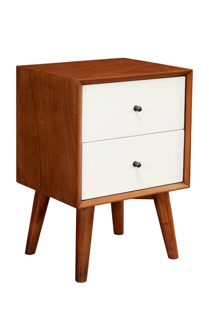 Alpine Furniture - Flynn 2 Drawer Two Tone Nightstand, Acorn/White - 999-02 view 1