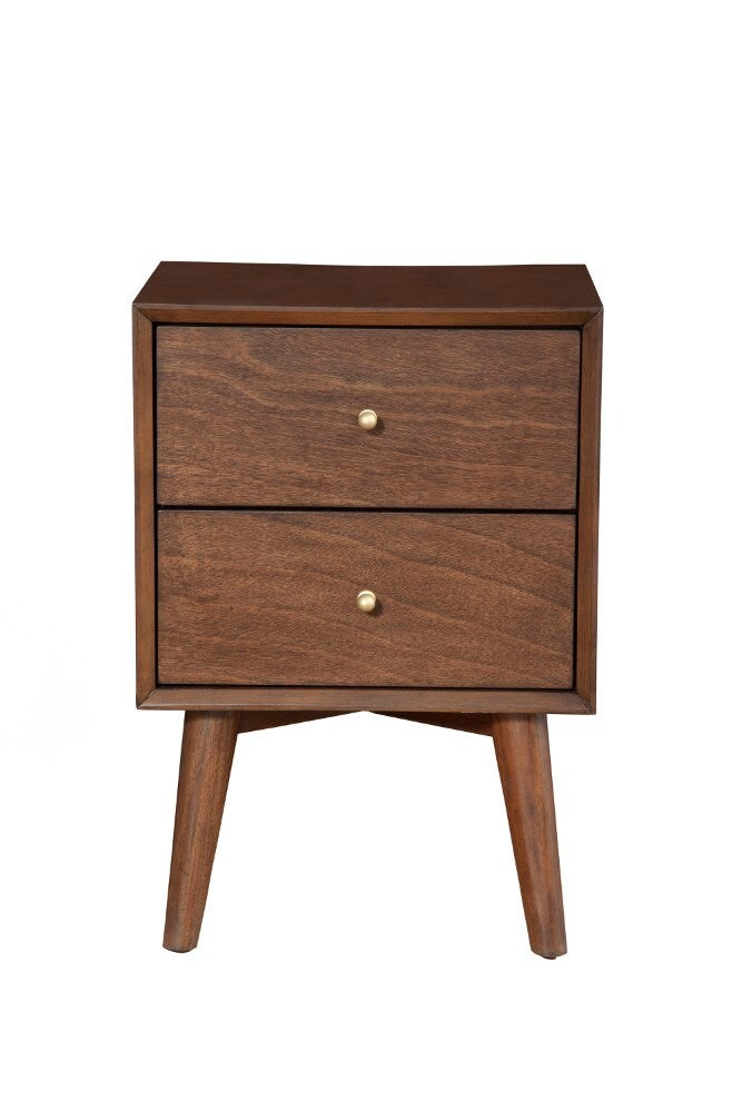 Alpine Furniture - Flynn Mid Century Modern 2 Drawer Nightstand, Walnut - 966WAL-02 veiw 2