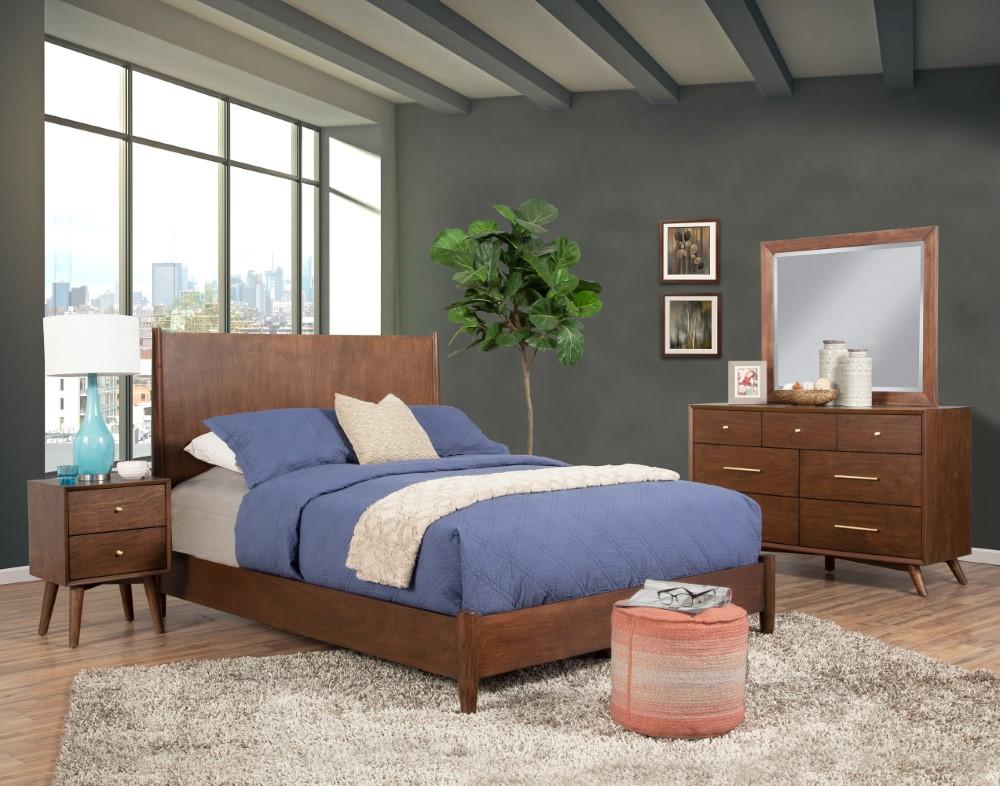 Alpine Furniture - Flynn Mid Century Modern 2 Drawer Nightstand, Walnut - 966WAL-02 veiw 3