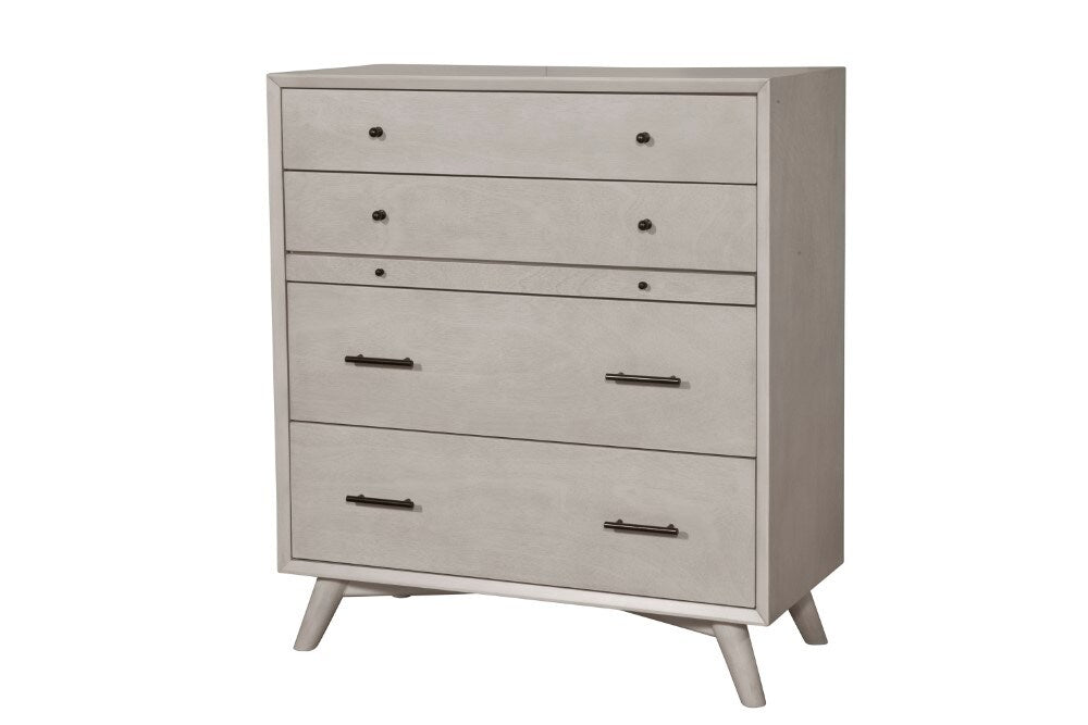Alpine Furniture - Flynn Mid Century Modern 4 Drawer Multifunction Chest w/Pull Out Tray, Gray - 966G-05 veiw 1