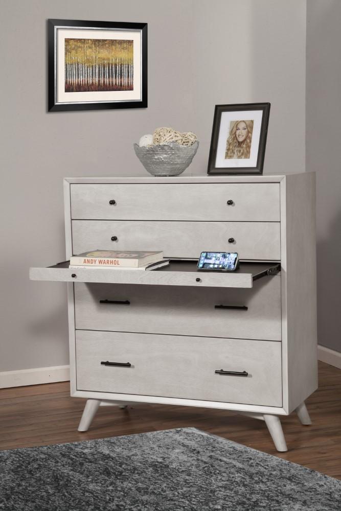 Alpine Furniture - Flynn Mid Century Modern 4 Drawer Multifunction Chest w/Pull Out Tray, Gray - 966G-05 veiw 3