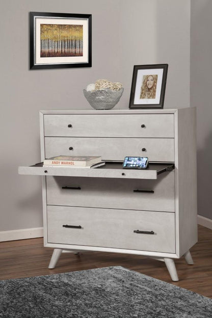 Alpine Furniture - Flynn Mid Century Modern 4 Drawer Multifunction Chest w/Pull Out Tray, Gray - 966G-05 veiw 3