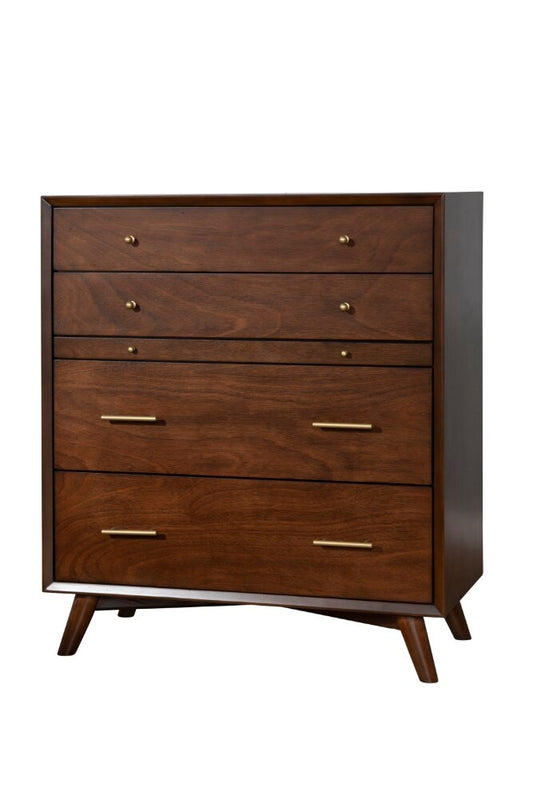 Alpine Furniture - Flynn Mid Century Modern 4 Drawer Multifunction Chest w/Pull Out Tray, Walnut - 966WAL-05 veiw 1