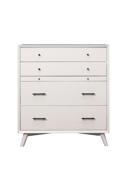 Alpine Furniture - Flynn Mid Century Modern 4 Drawer Multifunction Chest w/Pull Out Tray, White - 966-W-05 veiw 1