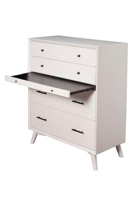 Alpine Furniture - Flynn Mid Century Modern 4 Drawer Multifunction Chest w/Pull Out Tray, White - 966-W-05 veiw 2