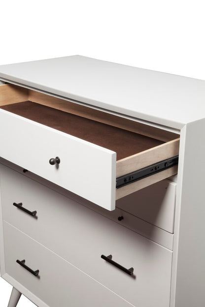 Alpine Furniture - Flynn Mid Century Modern 4 Drawer Multifunction Chest w/Pull Out Tray, White - 966-W-05 veiw 3