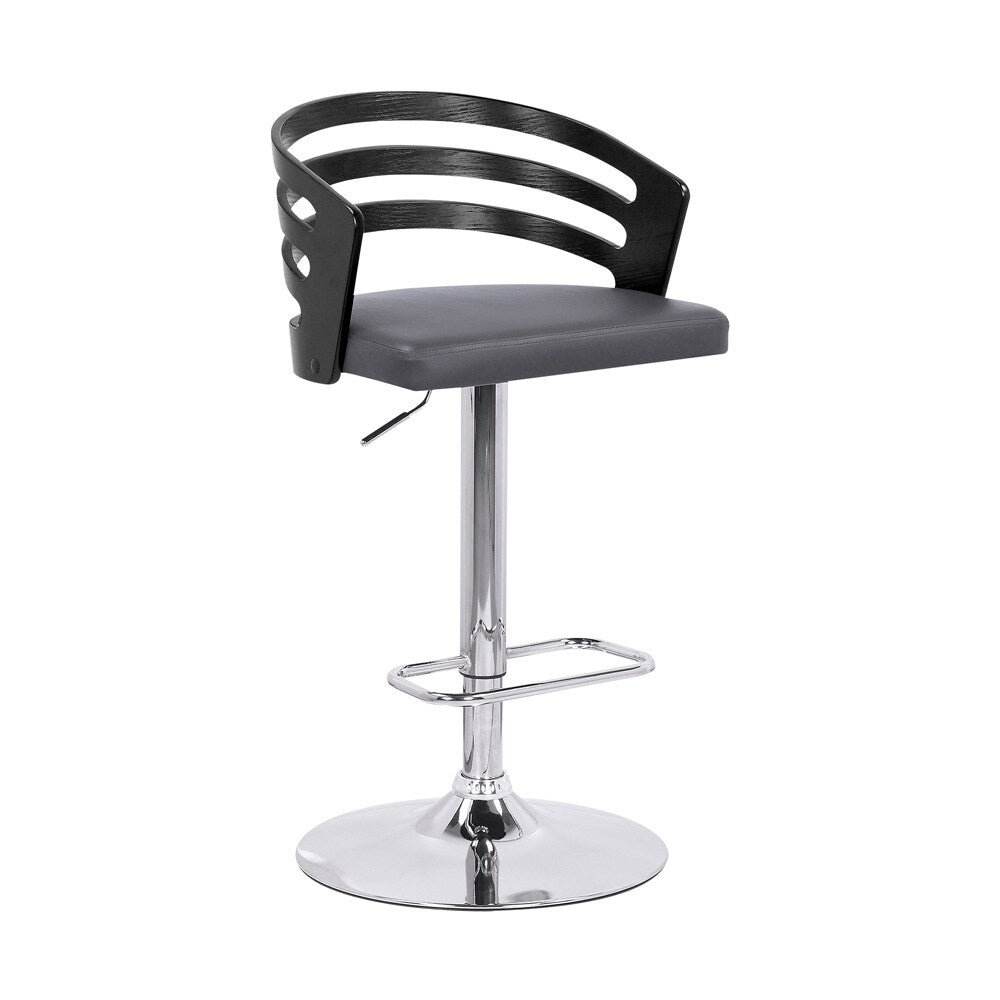 Armen Living - Adele Adjustable Height Swivel Grey Faux Leather and Walnut Wood Bar Stool with Chrome Base - LCADSWBAGRWA veiw 1