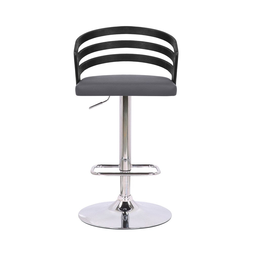 Armen Living - Adele Adjustable Height Swivel Grey Faux Leather and Walnut Wood Bar Stool with Chrome Base - LCADSWBAGRWA veiw 2