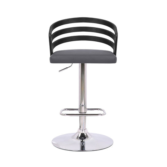 Armen Living - Adele Adjustable Height Swivel Grey Faux Leather and Walnut Wood Bar Stool with Chrome Base - LCADSWBAGRWA veiw 2
